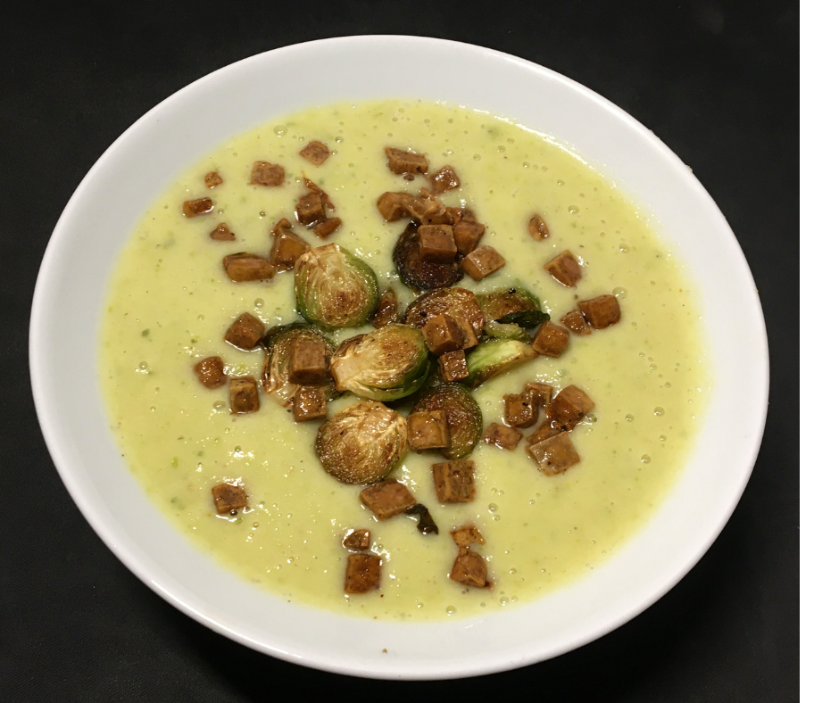 Brussels Sprout Soup with Tofu Topping
